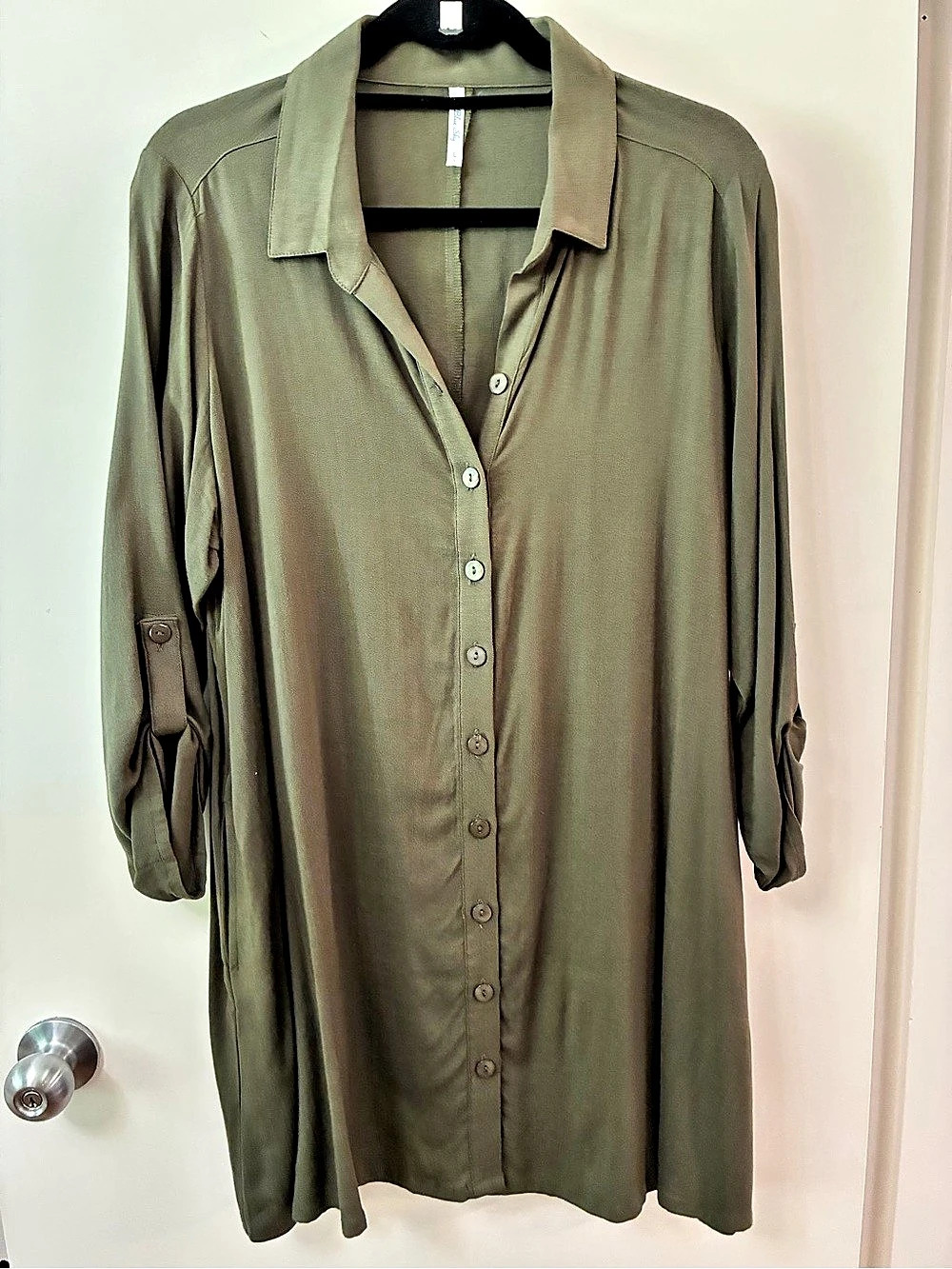 Blue Sky Clothing Co. Olive Shirt Dress Size Large Like New